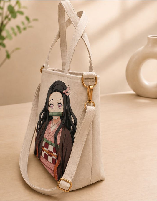 Nezuko Kamado Anime Hand Painted Shoulder Bag for girls