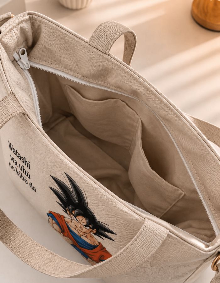 Goku Anime Hand-Painted Shoulder Bag Inner Pockets