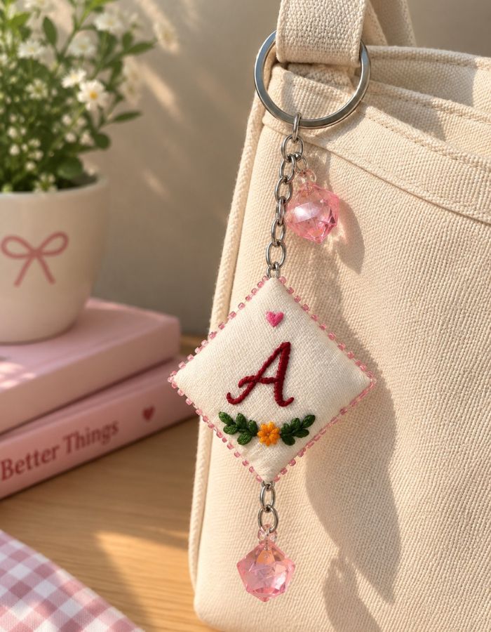 Hand-Embroidered Letter Keychain