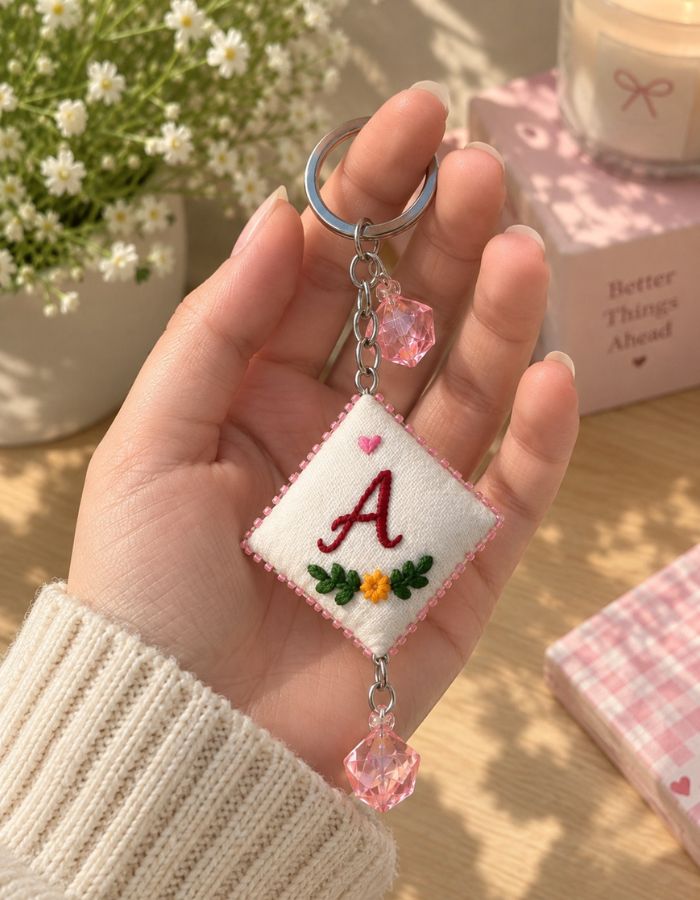 Hand-Embroidered Letter Keychain