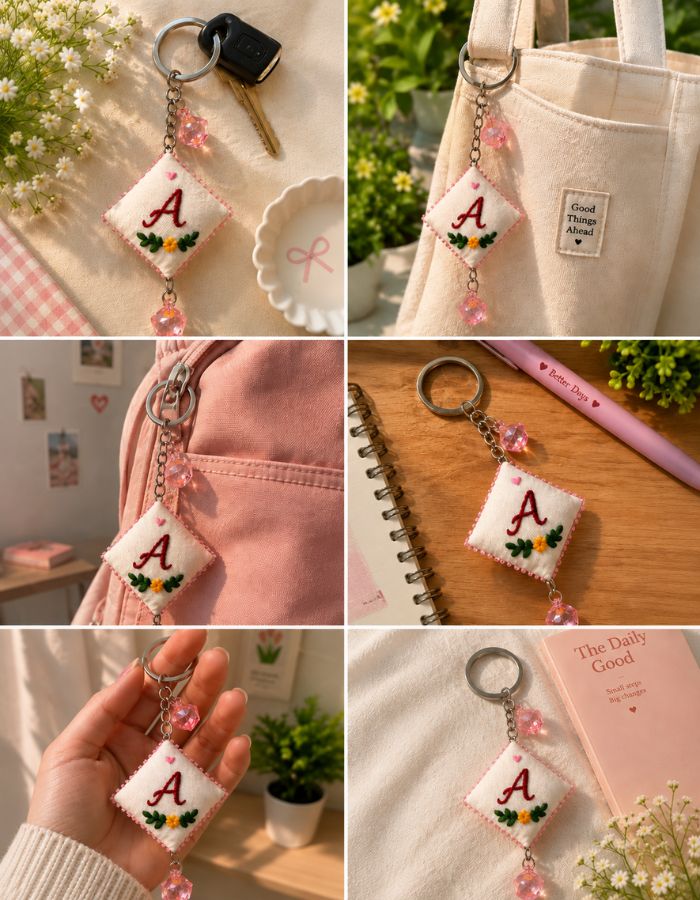 Hand-Embroidered Letter Keychain