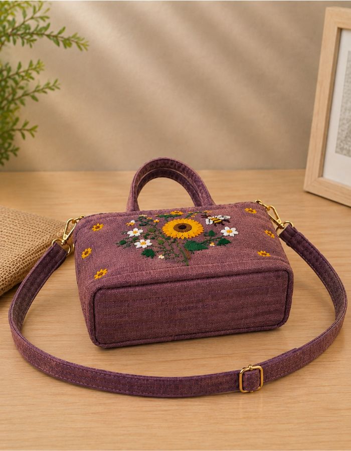 Hand-Embroidered Sunflower Shoulder Bag Bottom