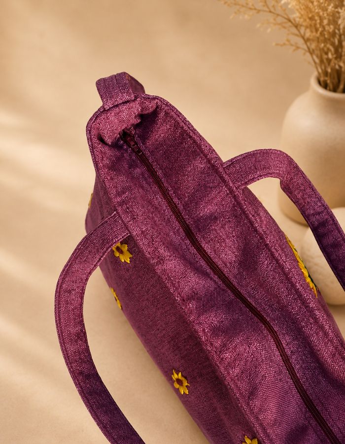 Hand-Embroidered Sunflower Shoulder Bag For Girls