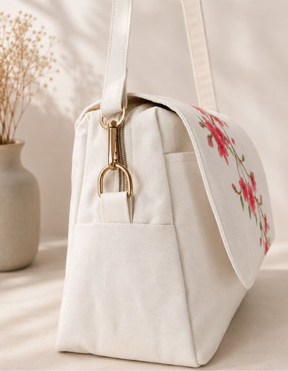 Cherry Blossom Hand-Painted Shoulder Bag