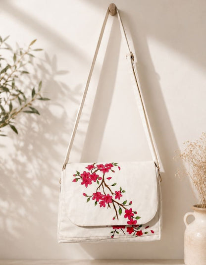 Cherry Blossom Hand-Painted Shoulder Bag
