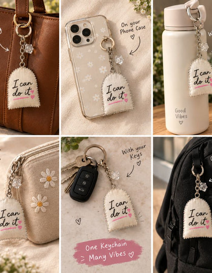 Hand-Painted Fabric Keychain with Crystal Charm