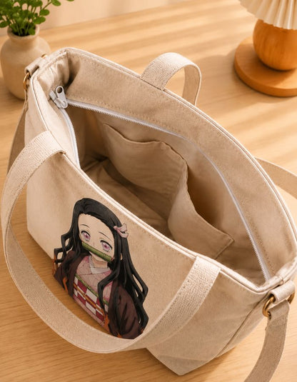 Nezuko Kamado Anime Hand-Painted Shoulder Bag Inner Pockets