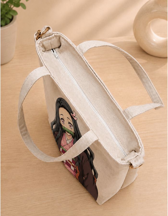 Nezuko Kamado Anime Hand Painted Shoulder Bag With Zipper