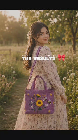 Hand-Embroidered Sunflower Shoulder Bag Video