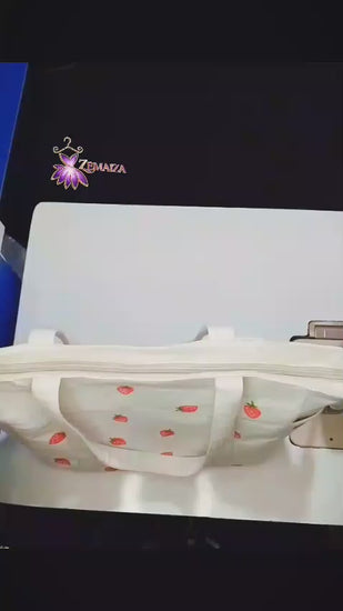 Hand-Painted Strawberry Canvas Tote Bag Video