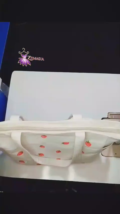 Hand-Painted Strawberry Canvas Tote Bag Video